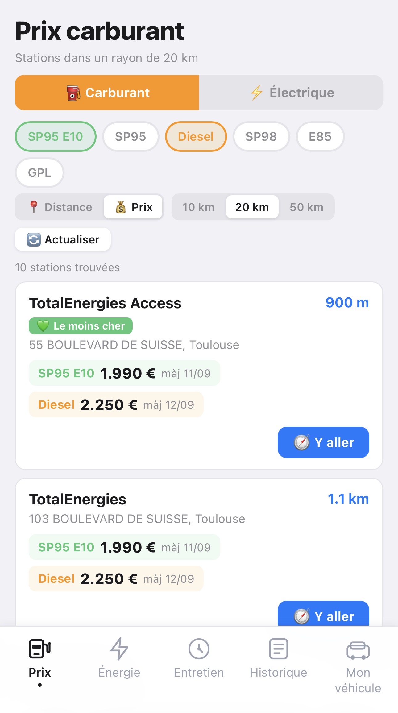 Prix des stations à proximité